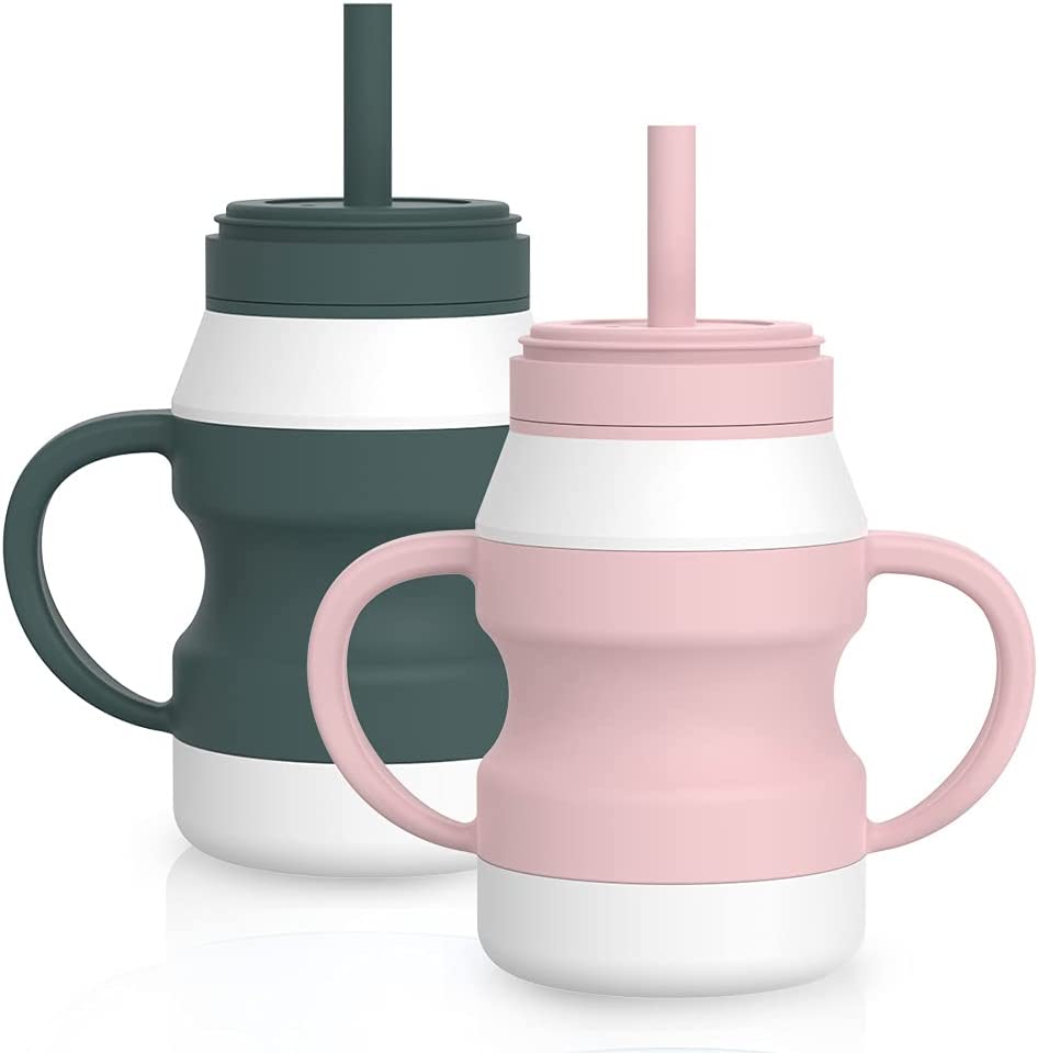 YRHH Toddler Sippy Cups with Straws-Spill Proof Silicone