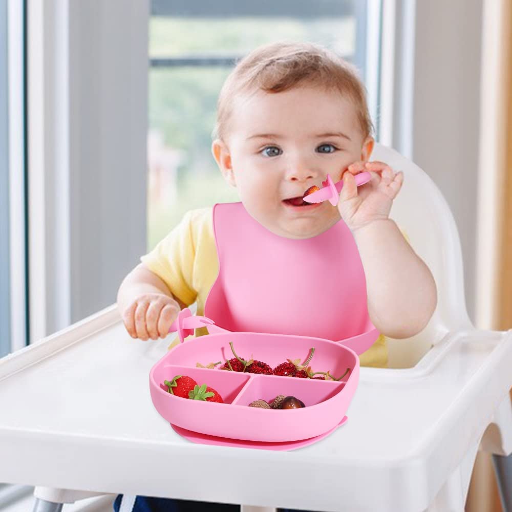 Baby Spoons Self Feeding 6 Months, Silicone Baby Spoons First Stage and Baby  Fork, Toddler Utensils for Baby Led Weaning,pink 